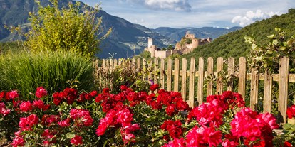 Mountainbike Urlaub - Pools: Außenpool nicht beheizt - Arabba, Livinallongo del Col di Lana - Blick aufs Schloss Sigmundskron - Hotel Sigmundskron