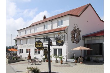 Mountainbikehotel: Paradies, Terrasse - Adam & Eva Gasthof Paradies in Vogt mit Hotel und Paradiesfestsaal