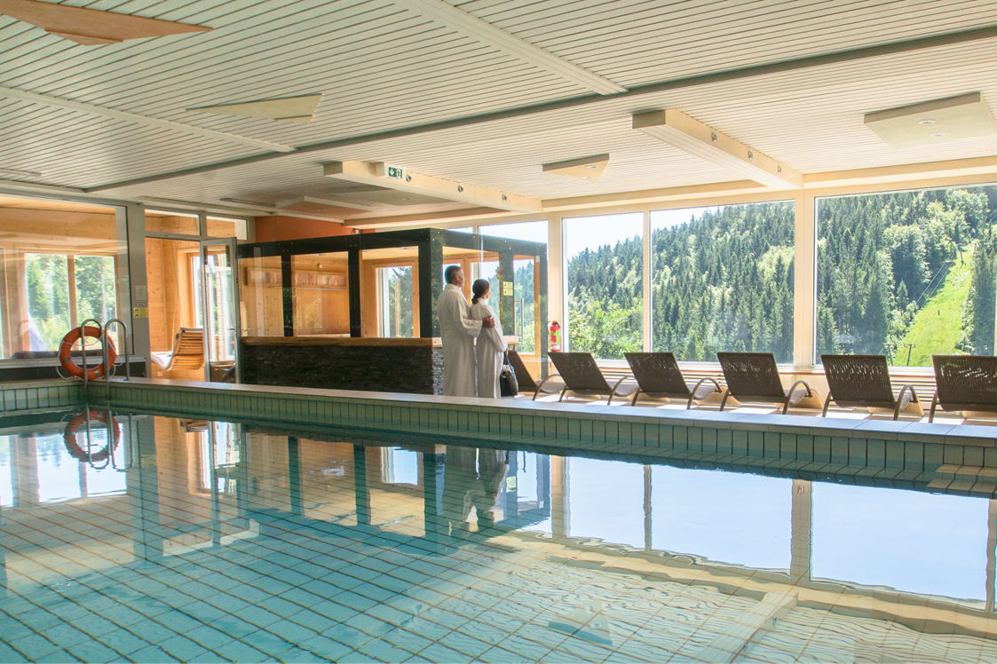 Mountainbikehotel: Panorama-Hallenbad mit Relax-Sauna und Ruhebereich
 - Waldhotel am Notschreipass